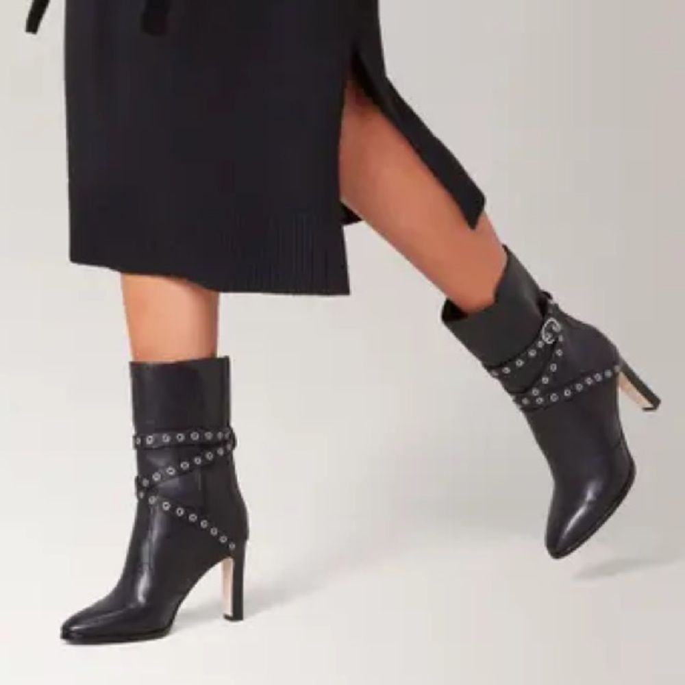 Paige Cora Ankle Strap Boot Black Leather Sz 8